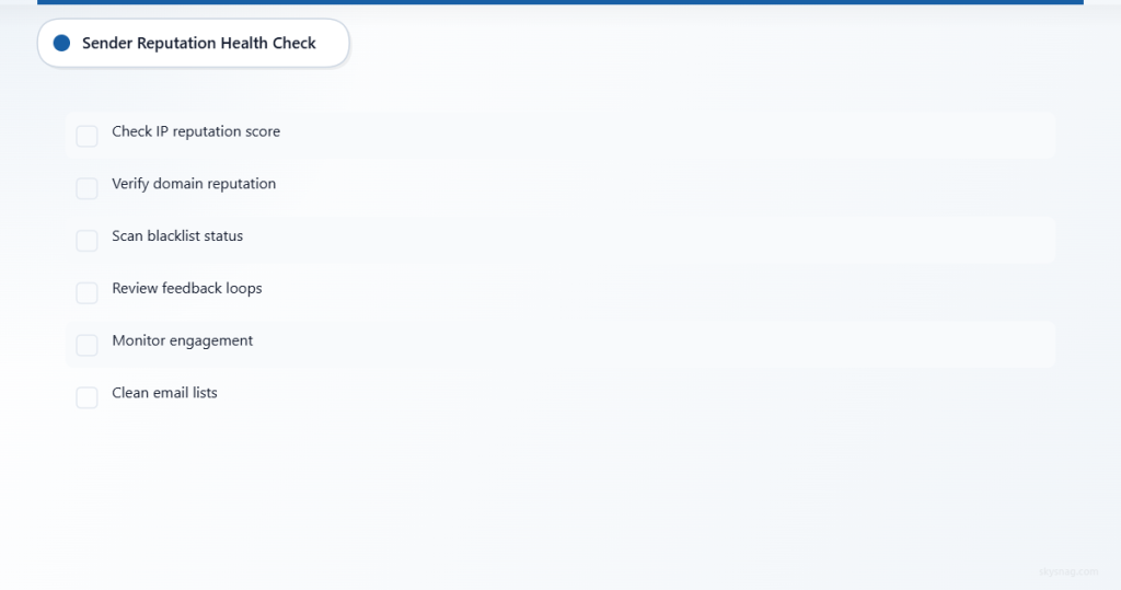 Checklist of six reputation monitoring tasks for email deliverability health