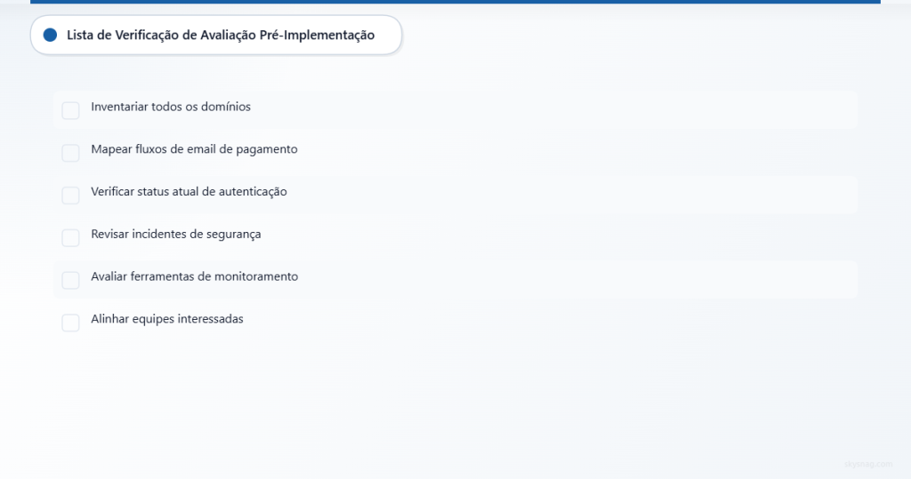 Tarefas essenciais de avaliação antes da implementação de controles de segurança de e-mail.