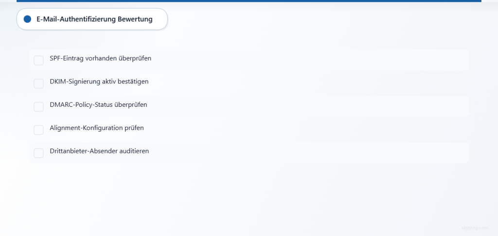 Fünf-Schritte-Checkliste zur Bewertung der aktuellen Implementierung der E-Mail-Authentifizierung.