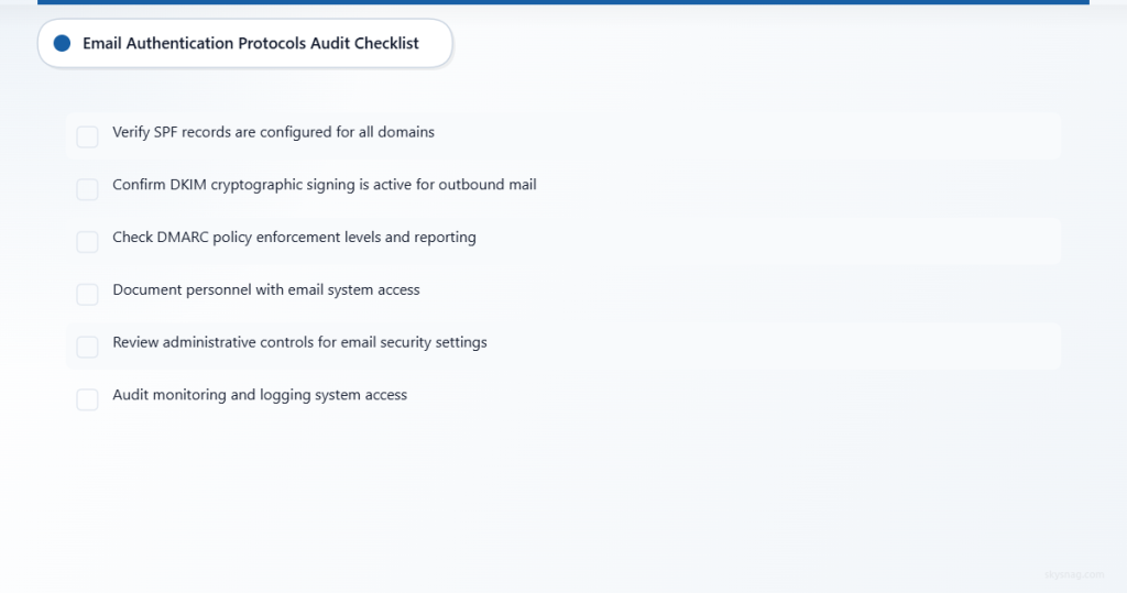 Checklist of six essential audit items for assessing current email authentication posture