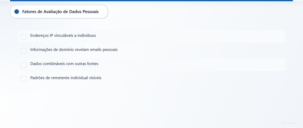 Checklist de quatro fatores para avaliar dados pessoais em relatórios DMARC.