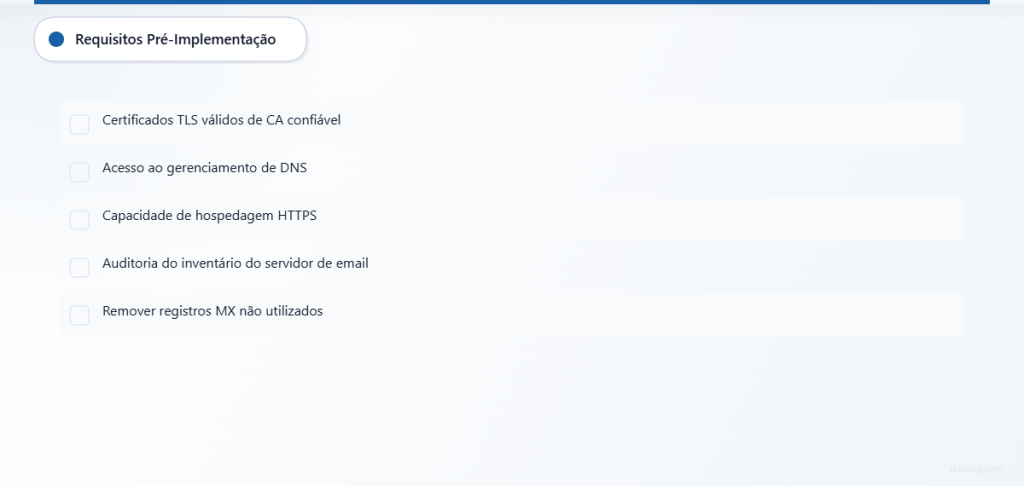 Lista de verificação de cinco pré-requisitos técnicos para a implementação do MTA-STS.