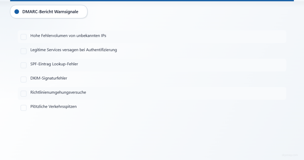 Checkliste der Warnsignale zur Identifizierung in DMARC-Aggregatberichten