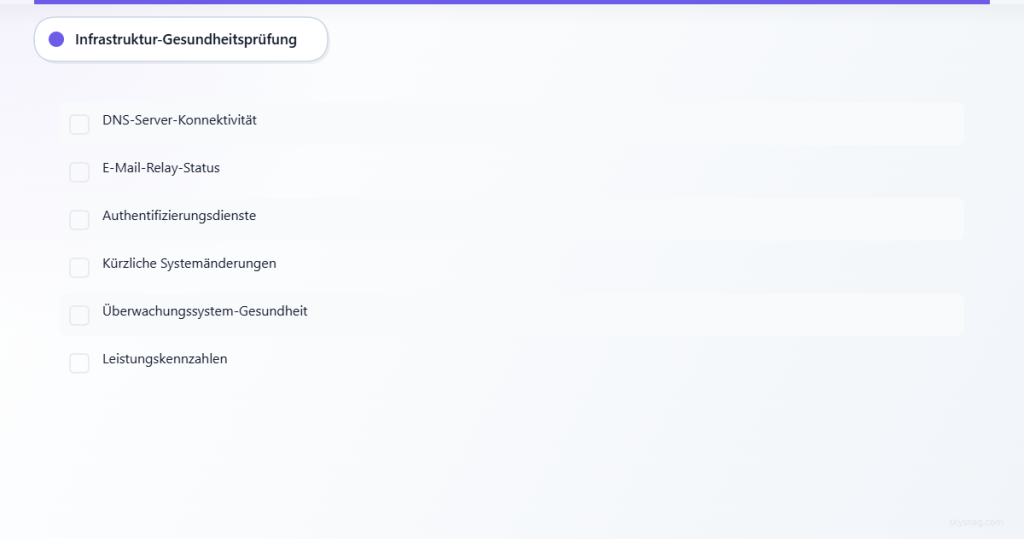 Sechs-Punkte-Checkliste zur Überprüfung der Infrastrukturgesundheit von MSPs während des DMARC-Troubleshootings.