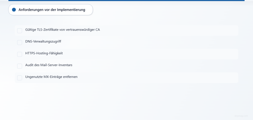 Checkliste der fünf technischen Voraussetzungen für die Implementierung von MTA-STS