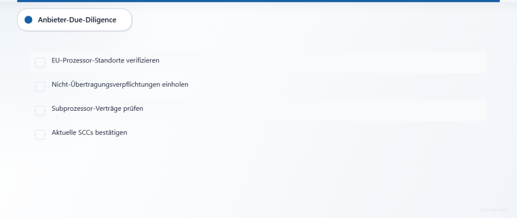 Due-Diligence-Checkliste mit vier Anforderungen zur Bewertung von DMARC-Anbietern.