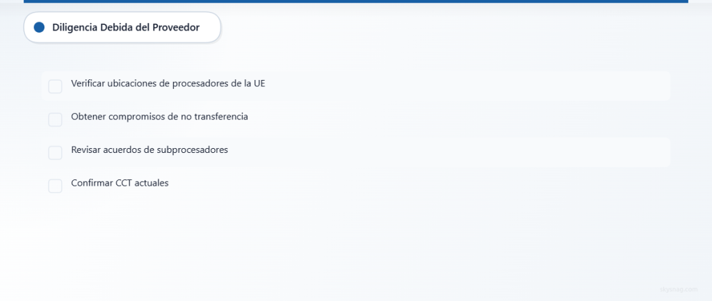Lista de diligencia debida con cuatro requisitos para la evaluación de proveedores de DMARC.