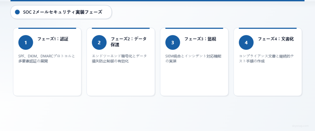 SOC 2メールセキュリティコンプライアンスのための4段階の実装ロードマップ。