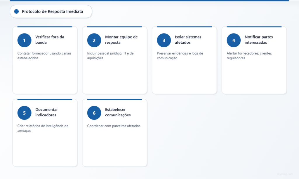 Protocolo de resposta imediata em seis etapas para ataques de e-mail na cadeia de suprimentos.