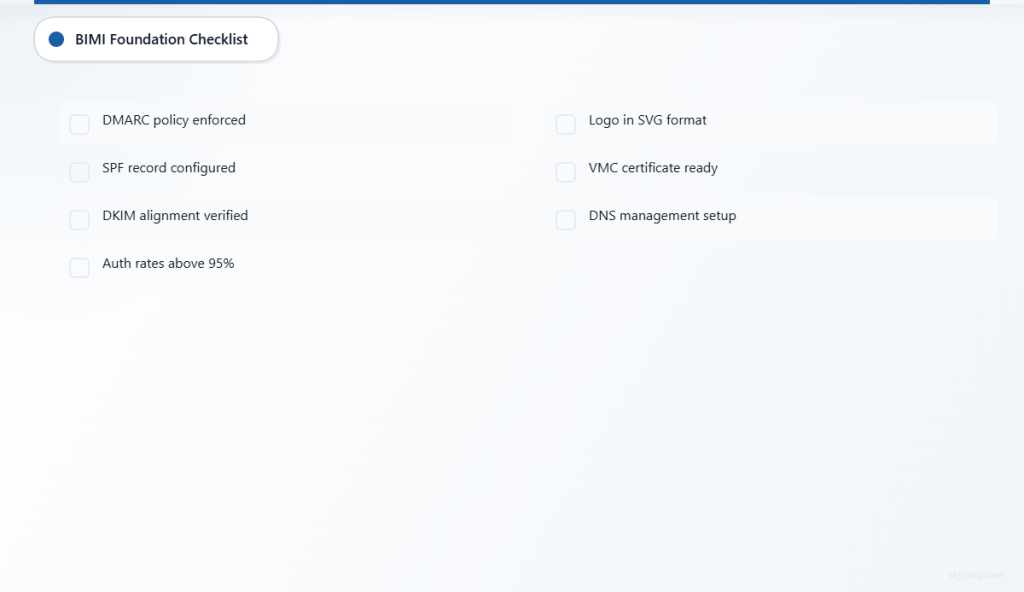 BIMI foundation requirements checklist with authentication and logo preparation steps