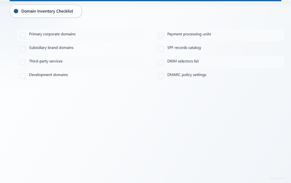 Checklist for documenting email authentication infrastructure across payment domains