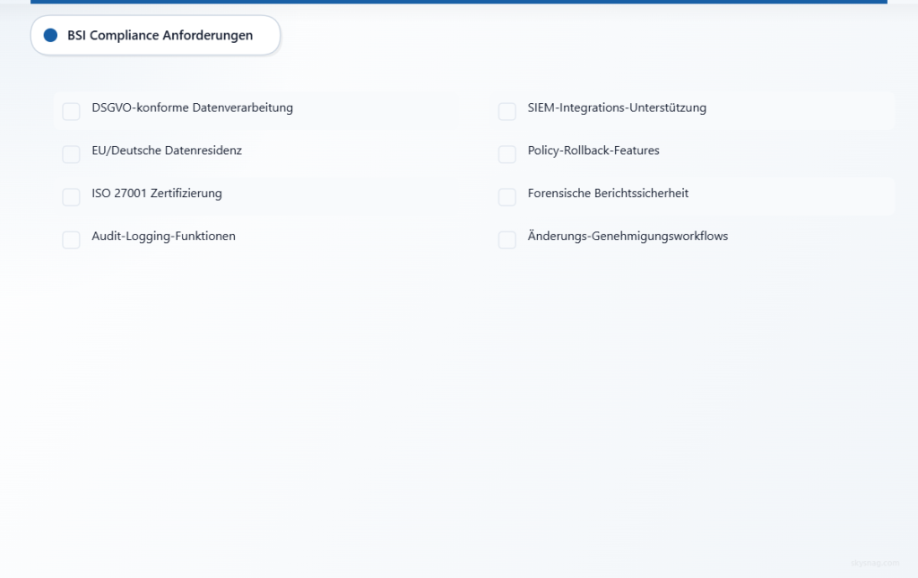 Acht-Punkte-Checkliste für BSI DMARC-Compliance-Anforderungen von Datenschutz bis Sicherheitskontrollen.