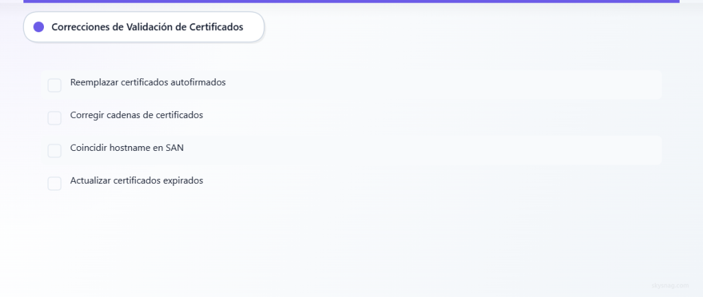 Lista de verificación de cuatro pasos de remediación de validación de certificados para corregir fallos de cifrado TLS-RPT.