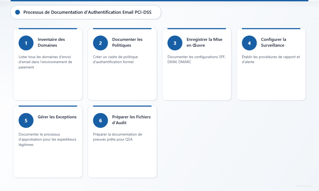 Processus de documentation en six étapes pour les audits d’authentification des e-mails PCI-DSS.