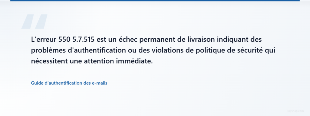 Citation d’expert expliquant la nature critique des échecs permanents de livraison d’e-mails 550 5.7.515.