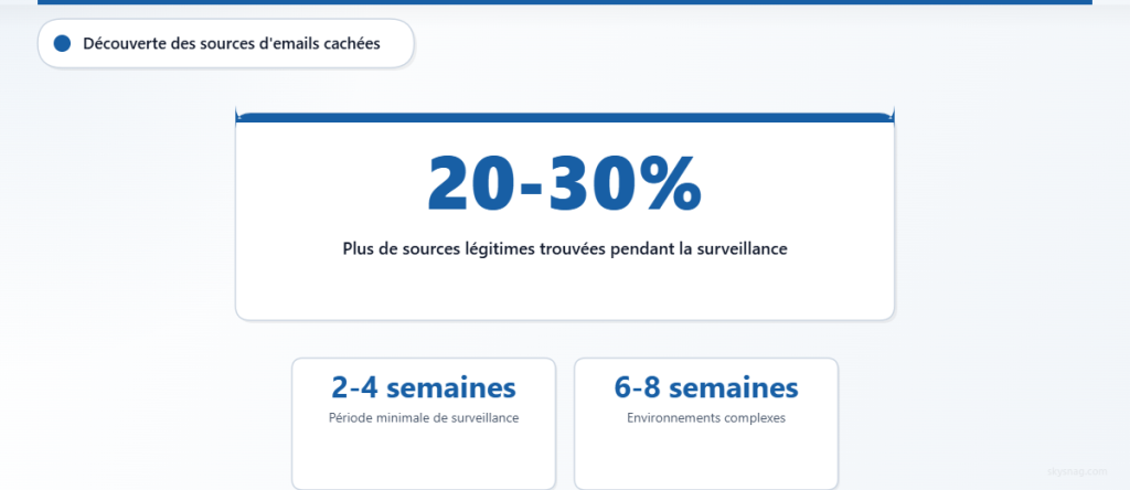 Les organisations découvrent 20 à 30 % de sources d’e-mails légitimes supplémentaires pendant la phase de surveillance DMARC par rapport à ce qui avait été initialement documenté.