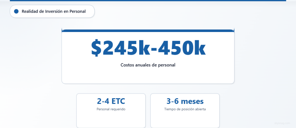 La seguridad de correo electrónico interna requiere una inversión anual en personal de entre 245.000 y 450.000, con 2 a 4 empleados a tiempo completo.