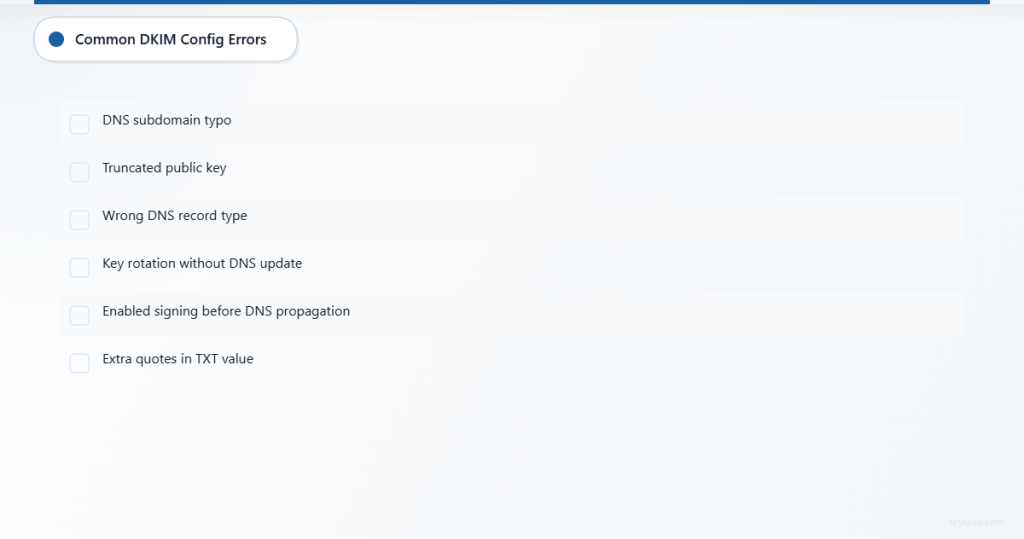 Five-step DKIM setup: generate keys, publish DNS, verify, enable signing, test