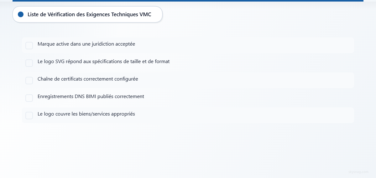 Liste de contrôle en cinq points des exigences techniques pour la mise en œuvre des certificats VMC