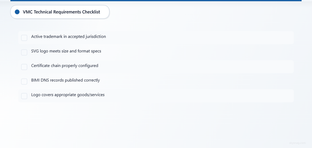 Five-item technical requirements checklist for VMC implementation